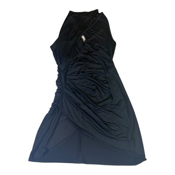 Krisa X Revolve Solid Black Faux Wrap Back Ruched Cutout Bodycon Dress XS NEW - Picture 8 of 14